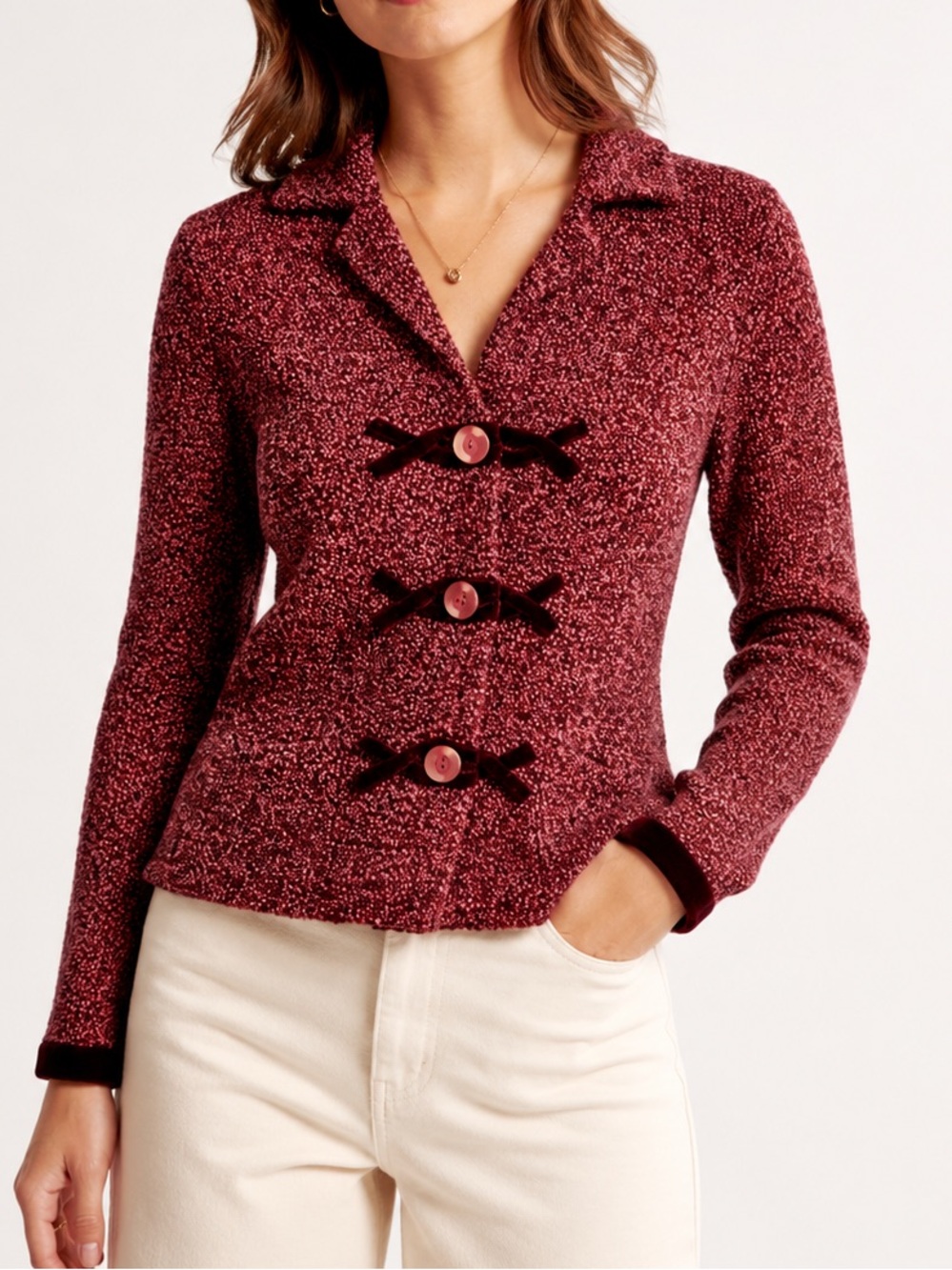 Anthropologie HWR Burgundy Bouclé Peplum Sweater Jacket Small